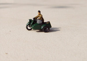 X76 open 1950's motorbike, open sidecar and rider - N GAUGE -